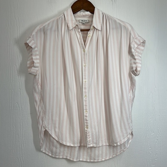 Madewell - Central Pink And White Soft Striped Button Down Rolled Sleeve Top SM - Picture 7 of 11